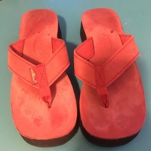 Rainbow leather red platform flip flop sandals